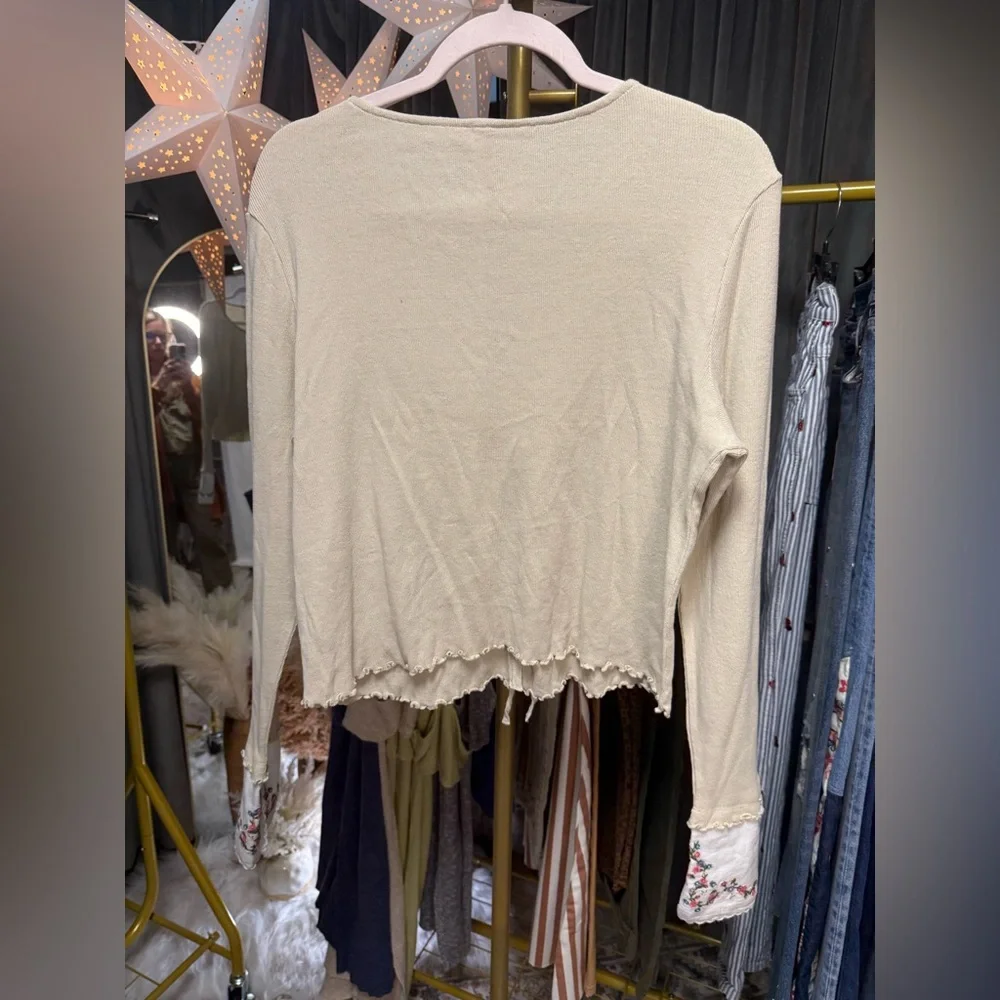 NWOT Free People Dipped in Floral Embroidered Cardi in Morning Oat